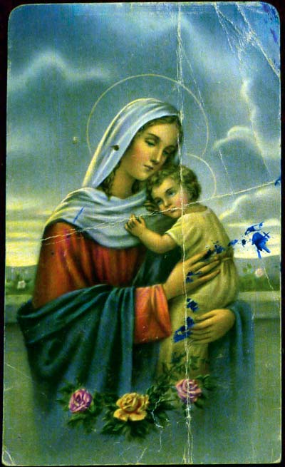 Holy card depicting Mary and Jesus